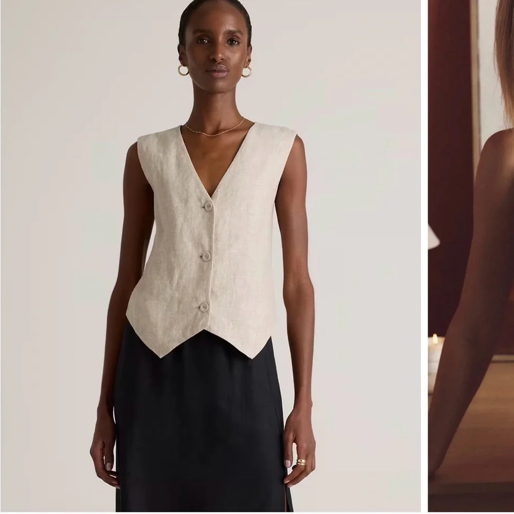 Quince Light Tan European Linen Vest - Picture 7 of 9